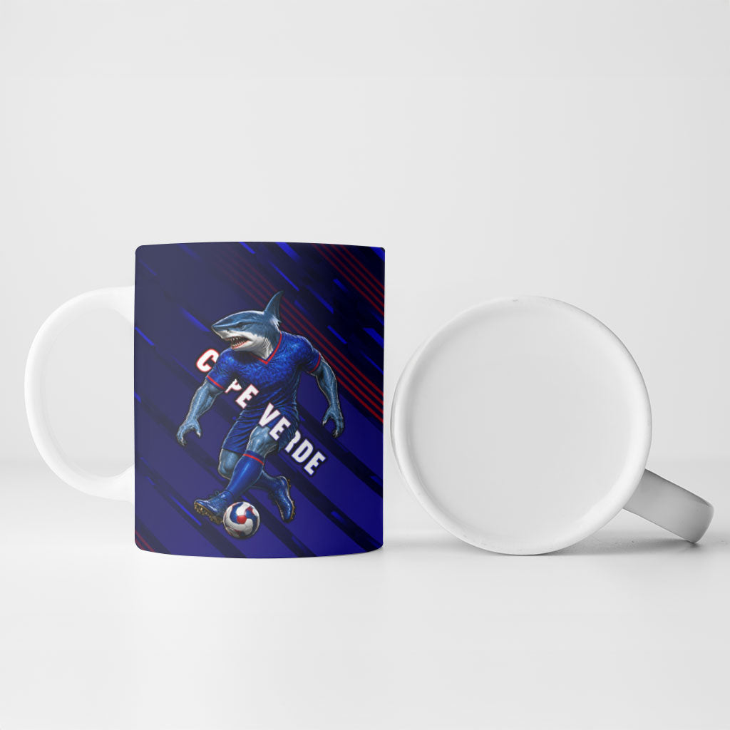 Personalized Cape Verde Soccer Ceramic Mug Shark Mascot Football Player Striped Pattern