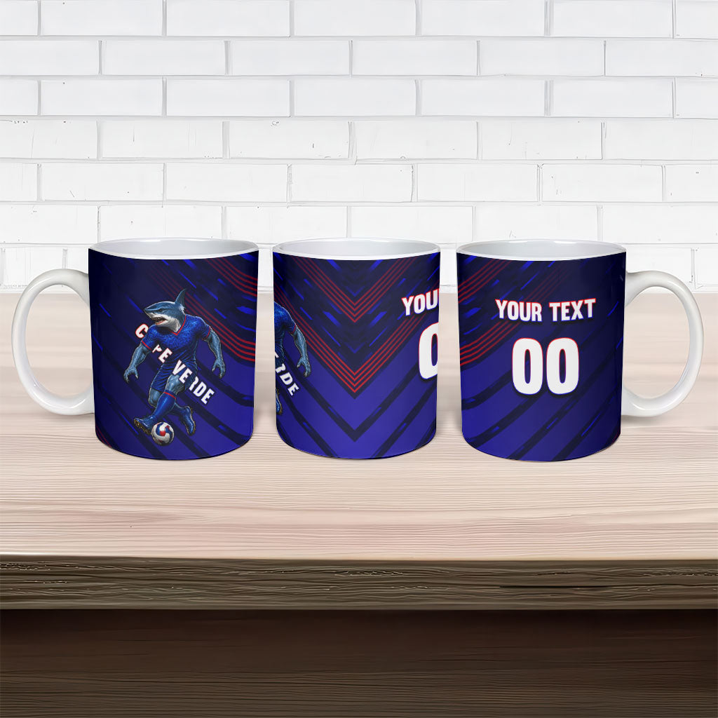 Personalized Cape Verde Soccer Ceramic Mug Shark Mascot Football Player Striped Pattern
