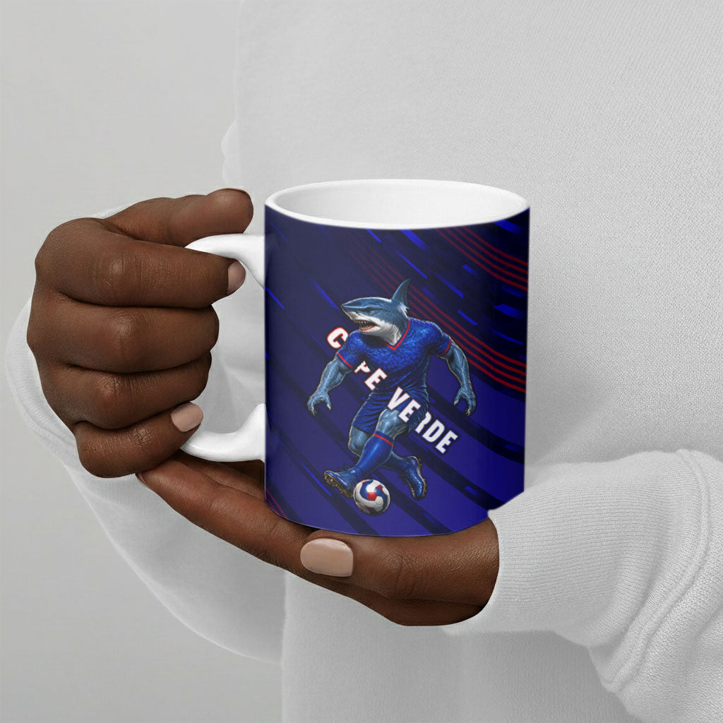 Personalized Cape Verde Soccer Ceramic Mug Shark Mascot Football Player Striped Pattern