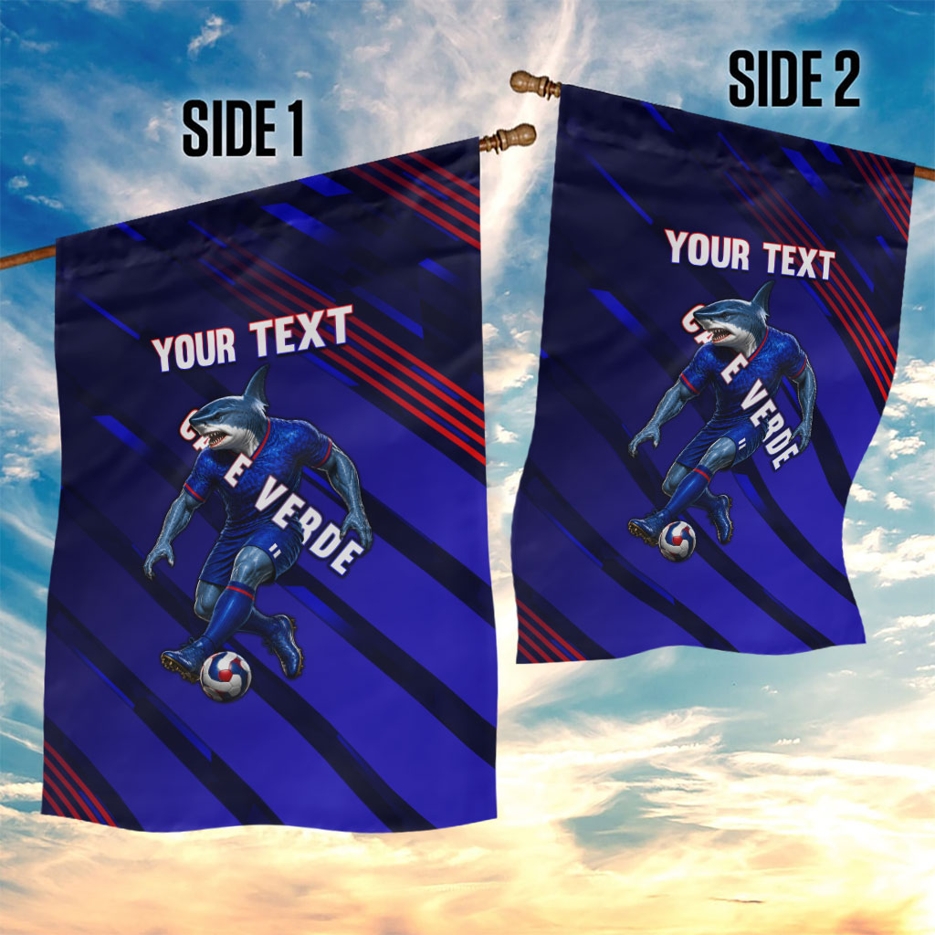 Personalized Cape Verde Soccer Garden Flag Shark Mascot Football Player Striped Pattern