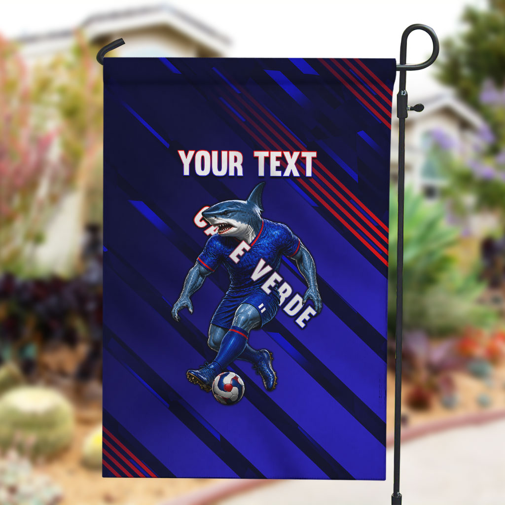 Personalized Cape Verde Soccer Garden Flag Shark Mascot Football Player Striped Pattern