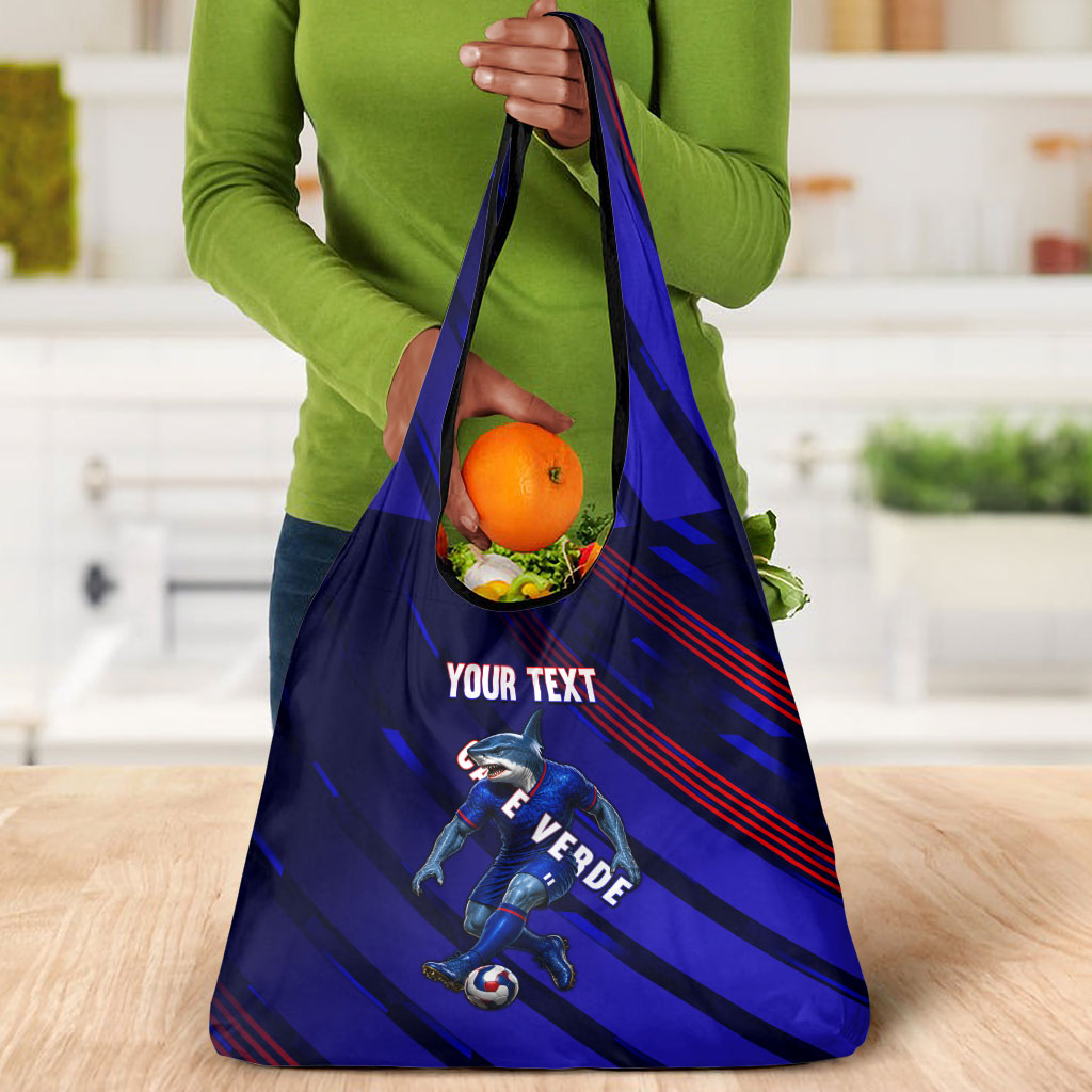 Personalized Cape Verde Soccer Grocery Bag Shark Mascot Football Player Striped Pattern