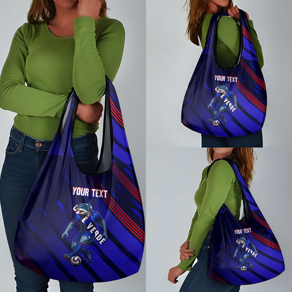Personalized Cape Verde Soccer Grocery Bag Shark Mascot Football Player Striped Pattern