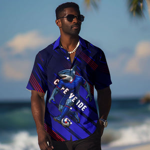 Personalized Cape Verde Soccer Hawaiian Shirt Shark Mascot Football Player Striped Pattern