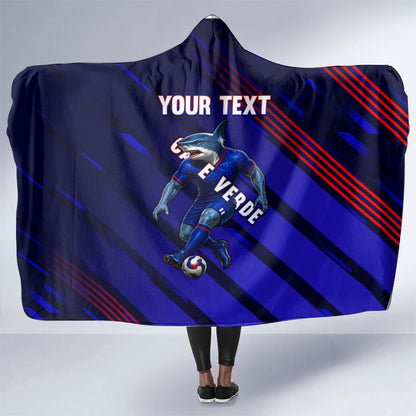Personalized Cape Verde Soccer Hooded Blanket Shark Mascot Football Player Striped Pattern