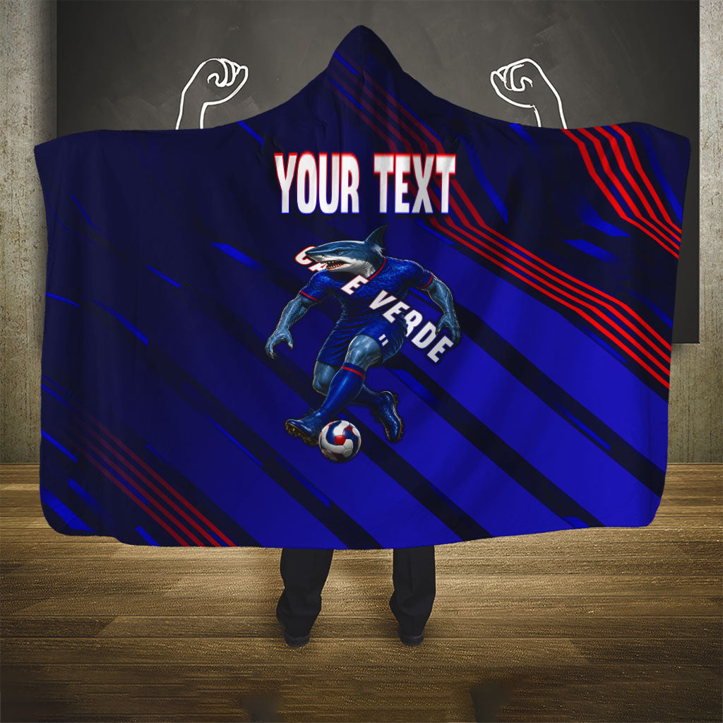 Personalized Cape Verde Soccer Hooded Blanket Shark Mascot Football Player Striped Pattern