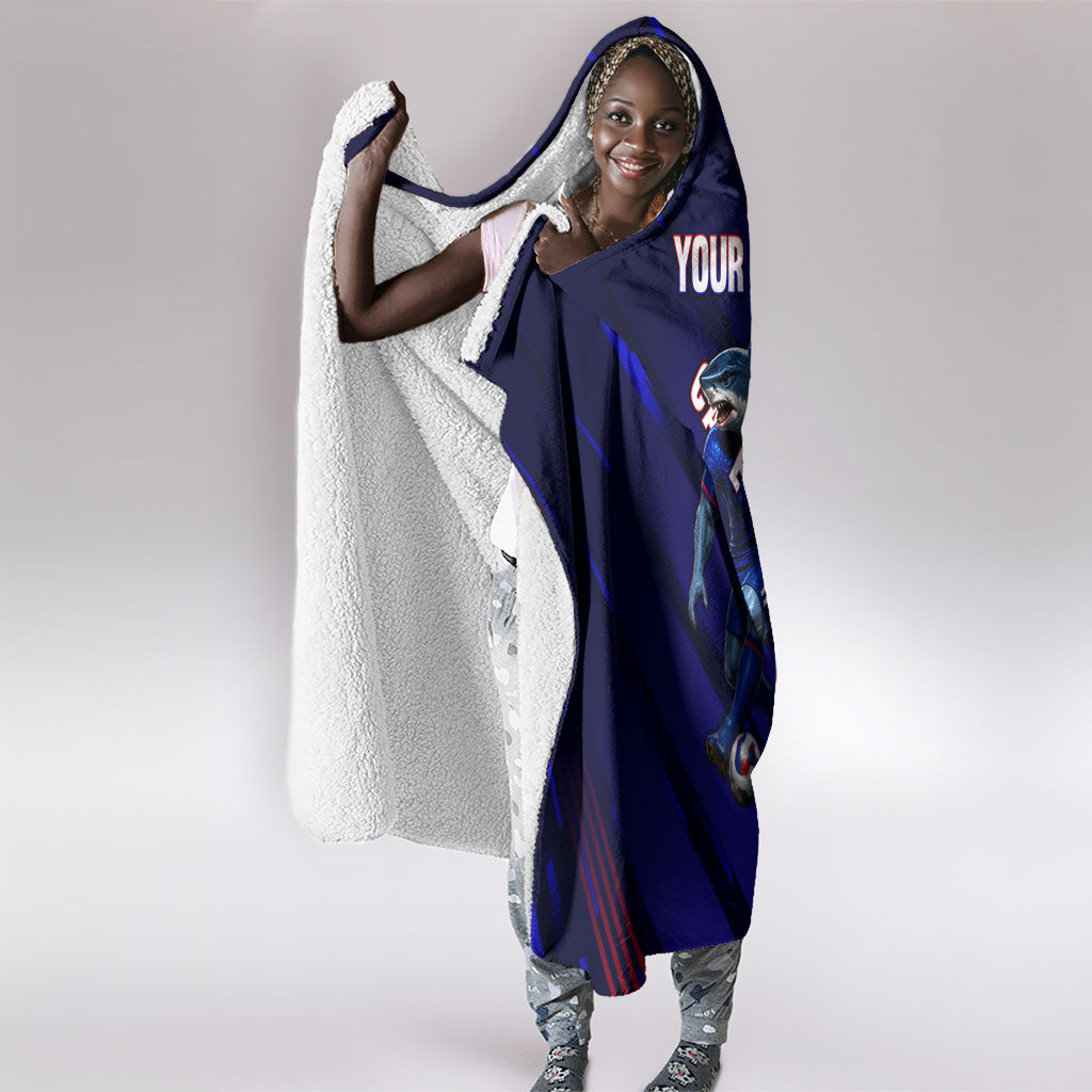 Personalized Cape Verde Soccer Hooded Blanket Shark Mascot Football Player Striped Pattern