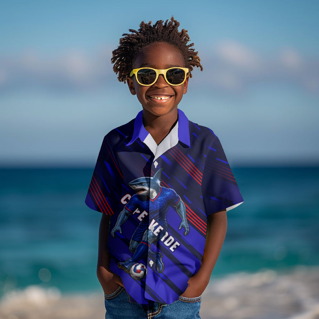 Personalized Cape Verde Soccer Kid Hawaiian Shirt Shark Mascot Football Player Striped Pattern