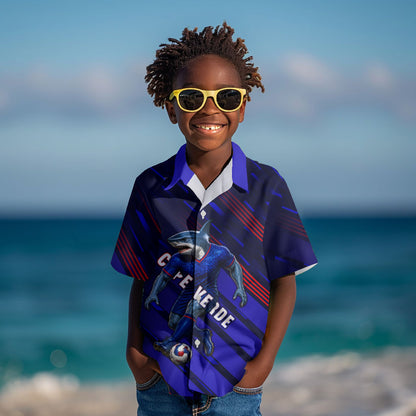 Personalized Cape Verde Soccer Kid Hawaiian Shirt Shark Mascot Football Player Striped Pattern