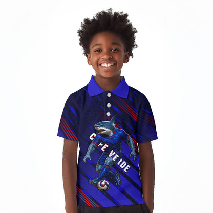 Personalized Cape Verde Soccer Kid Polo Shirt Shark Mascot Football Player Striped Pattern