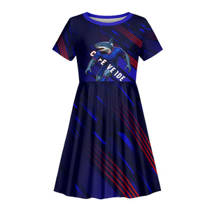 Personalized Cape Verde Soccer Kid Short Sleeve Dress Shark Mascot Football Player Striped Pattern