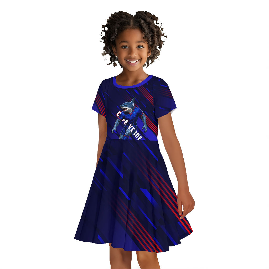 Personalized Cape Verde Soccer Kid Short Sleeve Dress Shark Mascot Football Player Striped Pattern