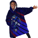 Personalized Cape Verde Soccer Kid Wearable Blanket Hoodie Shark Mascot Football Player Striped Pattern