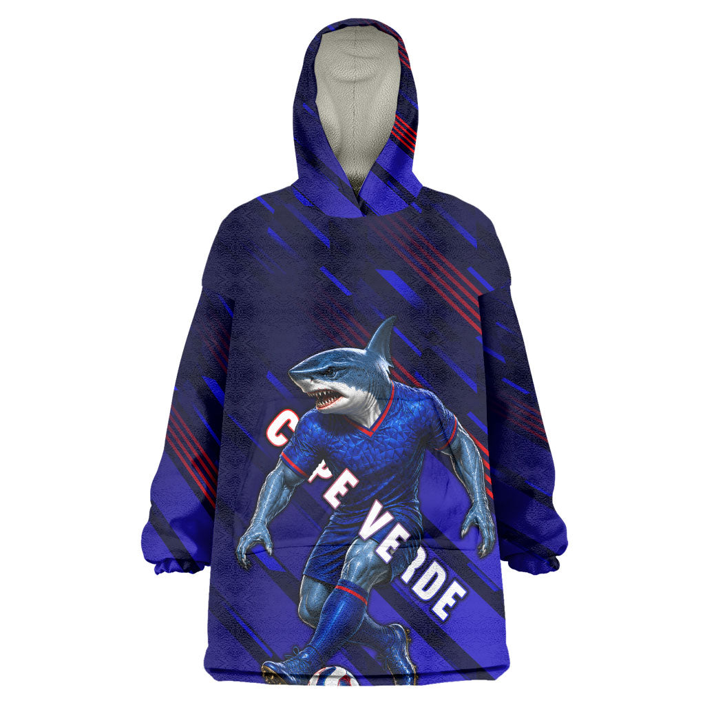 Personalized Cape Verde Soccer Kid Wearable Blanket Hoodie Shark Mascot Football Player Striped Pattern
