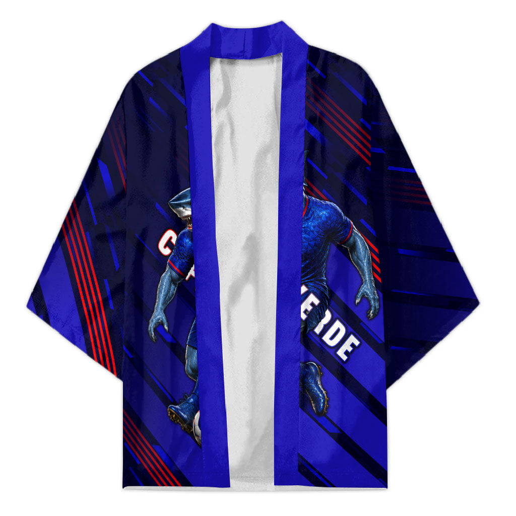 Personalized Cape Verde Soccer Kimono Shark Mascot Football Player Striped Pattern