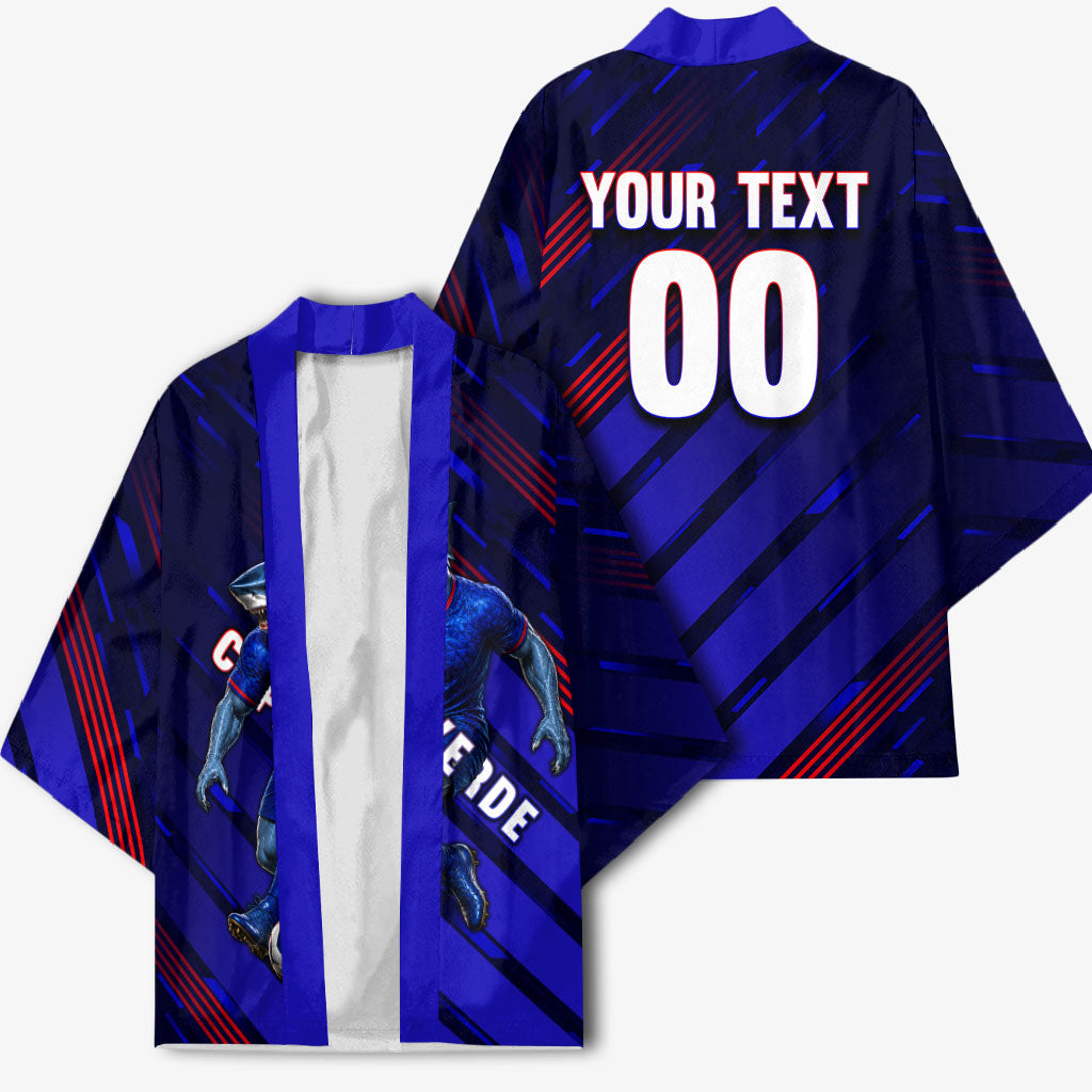 Personalized Cape Verde Soccer Kimono Shark Mascot Football Player Striped Pattern