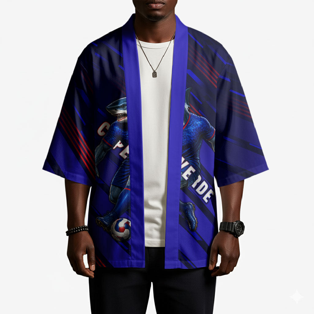 Personalized Cape Verde Soccer Kimono Shark Mascot Football Player Striped Pattern