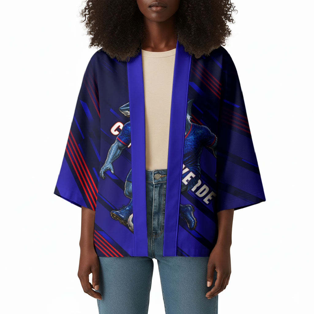 Personalized Cape Verde Soccer Kimono Shark Mascot Football Player Striped Pattern