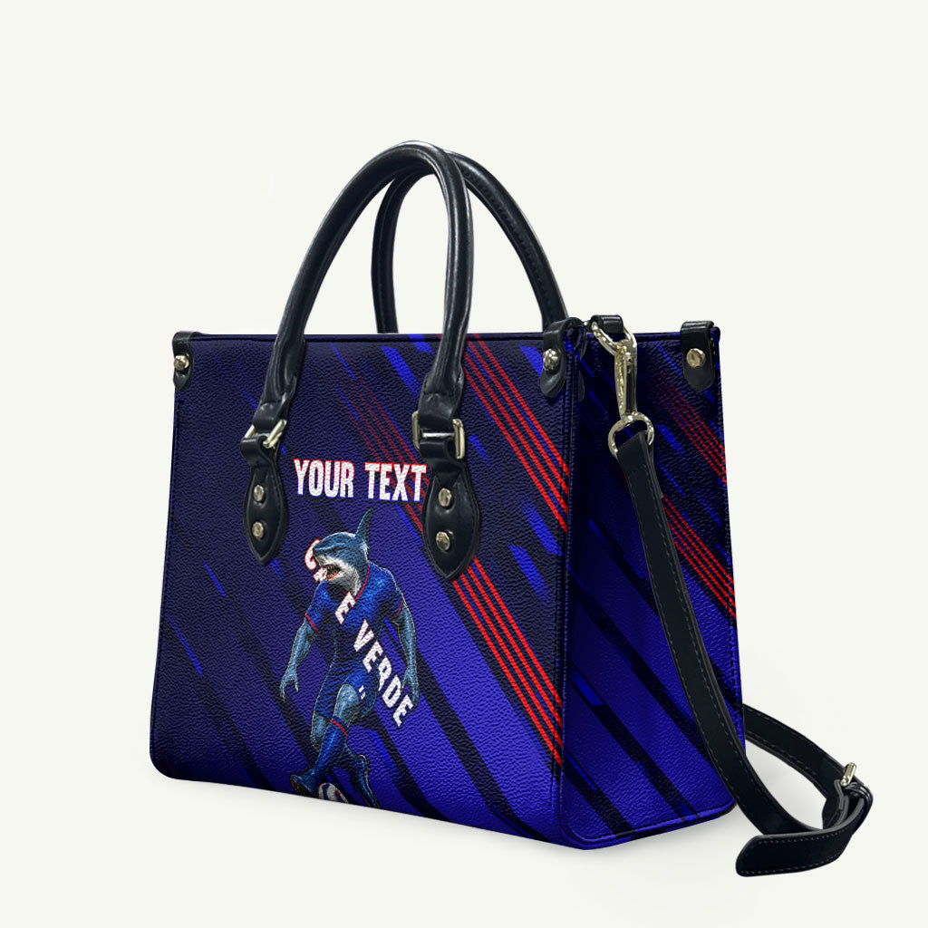 Personalized Cape Verde Soccer Leather Bag Shark Mascot Football Player Striped Pattern