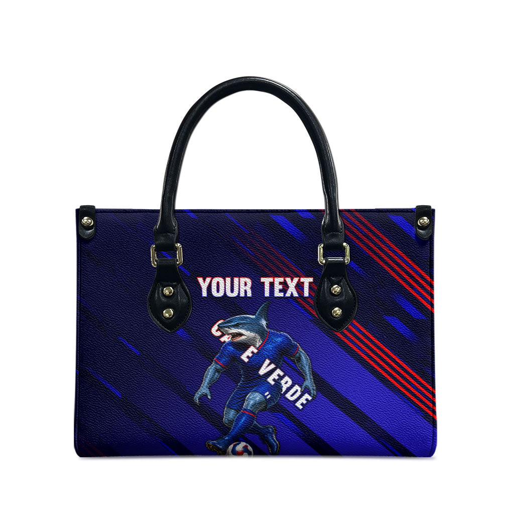 Personalized Cape Verde Soccer Leather Bag Shark Mascot Football Player Striped Pattern