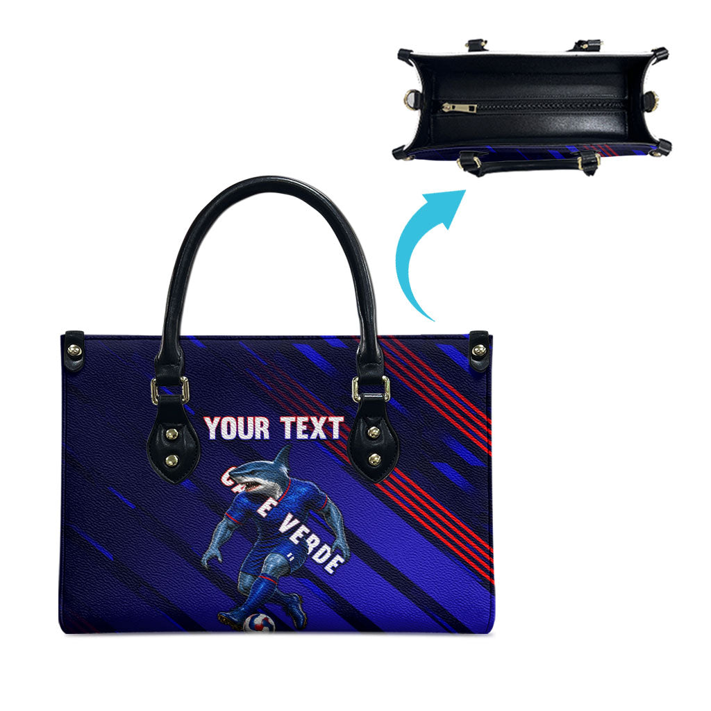 Personalized Cape Verde Soccer Leather Bag Shark Mascot Football Player Striped Pattern
