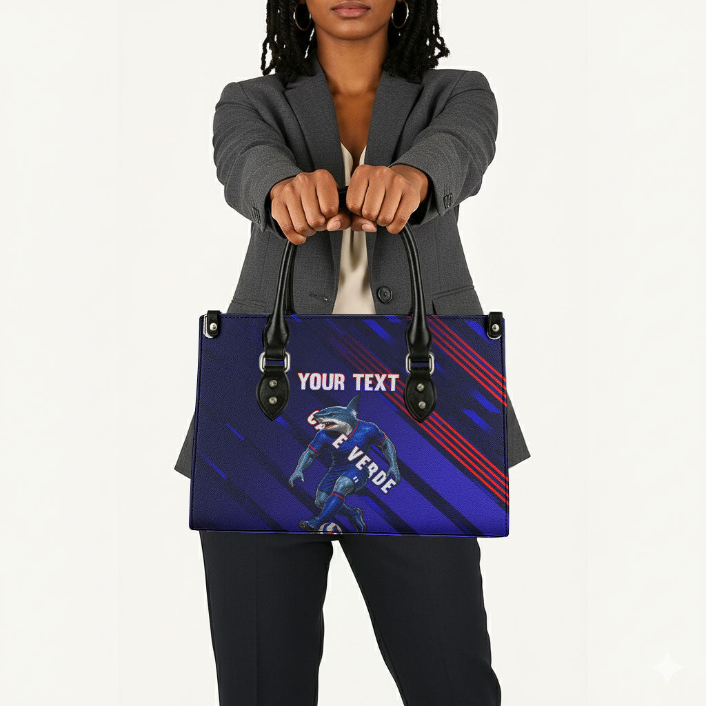 Personalized Cape Verde Soccer Leather Bag Shark Mascot Football Player Striped Pattern