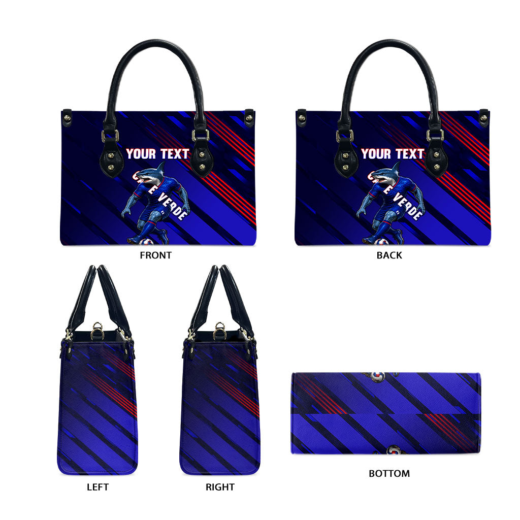 Personalized Cape Verde Soccer Leather Bag Shark Mascot Football Player Striped Pattern