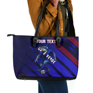 Personalized Cape Verde Soccer Leather Tote Bag Shark Mascot Football Player Striped Pattern