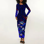 Personalized Cape Verde Soccer Long Sleeve Bodycon Dress Shark Mascot Football Player Striped Pattern