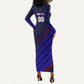 Personalized Cape Verde Soccer Long Sleeve Bodycon Dress Shark Mascot Football Player Striped Pattern