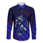 Personalized Cape Verde Soccer Long Sleeve Button Shirt Shark Mascot Football Player Striped Pattern
