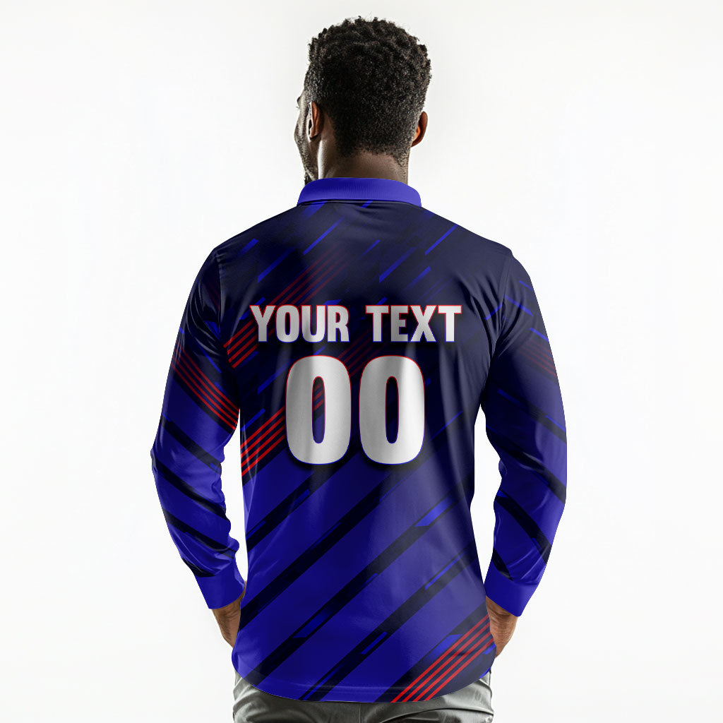 Personalized Cape Verde Soccer Long Sleeve Polo Shirt Shark Mascot Football Player Striped Pattern