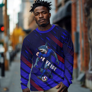 Personalized Cape Verde Soccer Long Sleeve Shirt Shark Mascot Football Player Striped Pattern