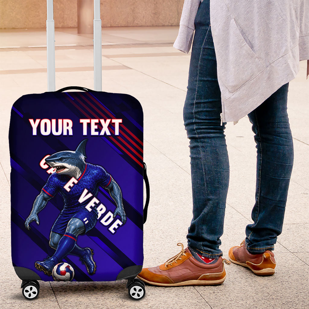 Personalized Cape Verde Soccer Luggage Cover Shark Mascot Football Player Striped Pattern