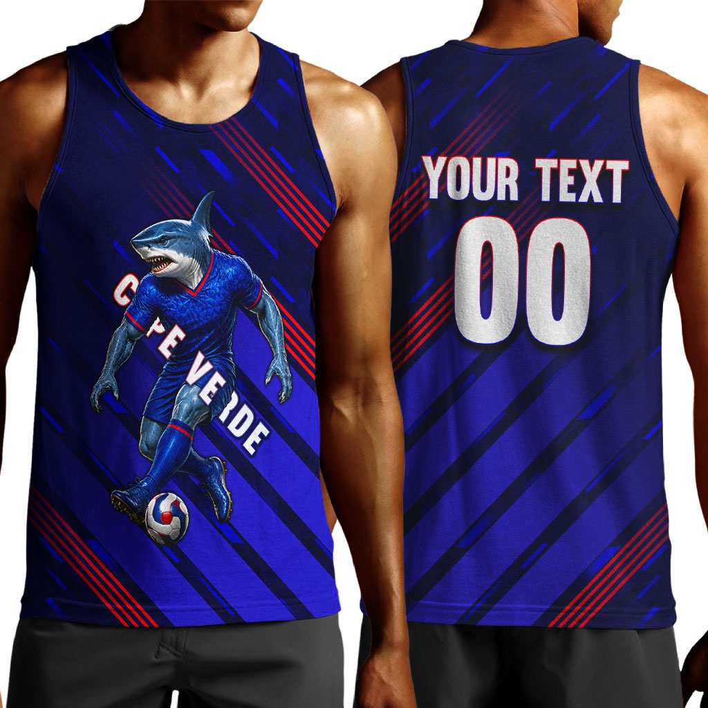 Personalized Cape Verde Soccer Men Tank Top Shark Mascot Football Player Striped Pattern