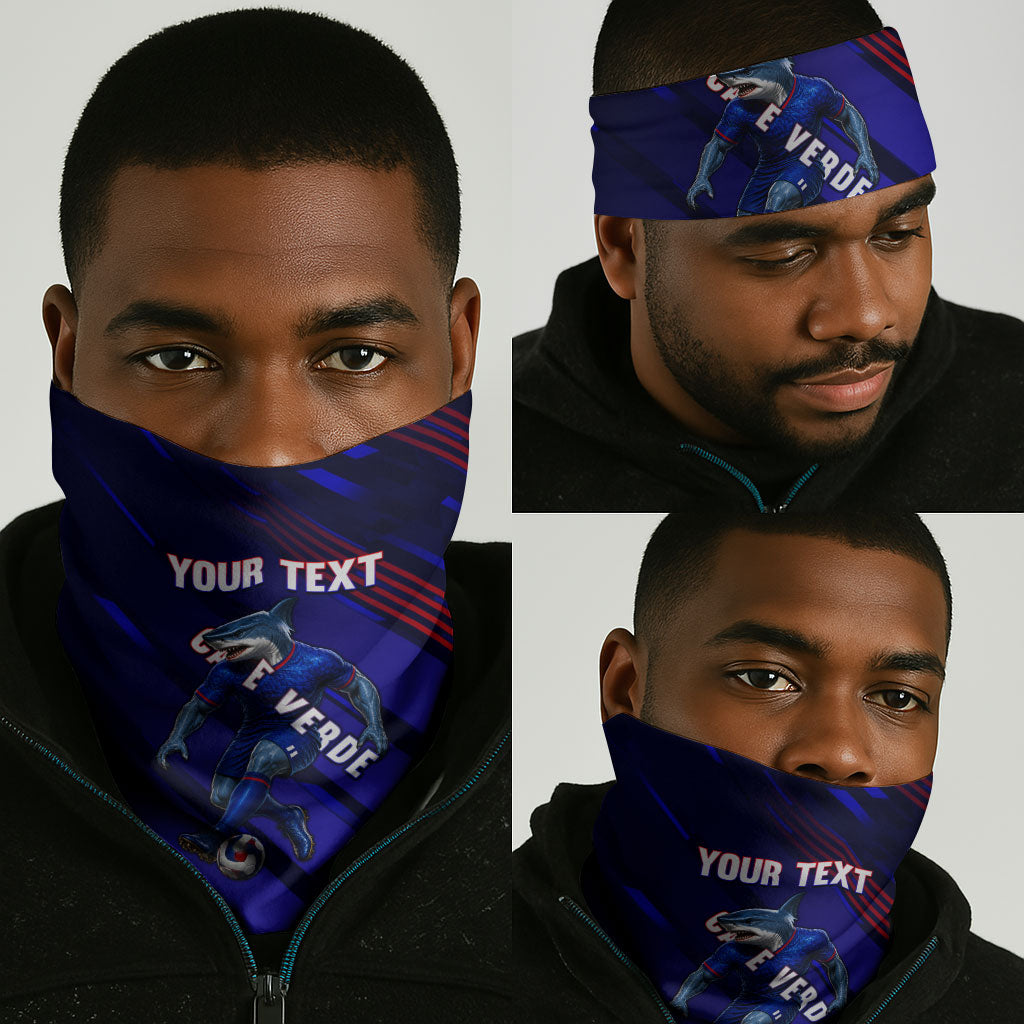 Personalized Cape Verde Soccer Neck Gaiter Shark Mascot Football Player Striped Pattern