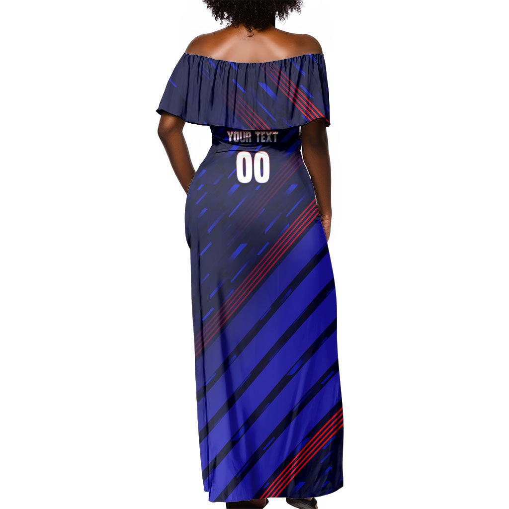 Personalized Cape Verde Soccer Off Shoulder Maxi Dress Shark Mascot Football Player Striped Pattern