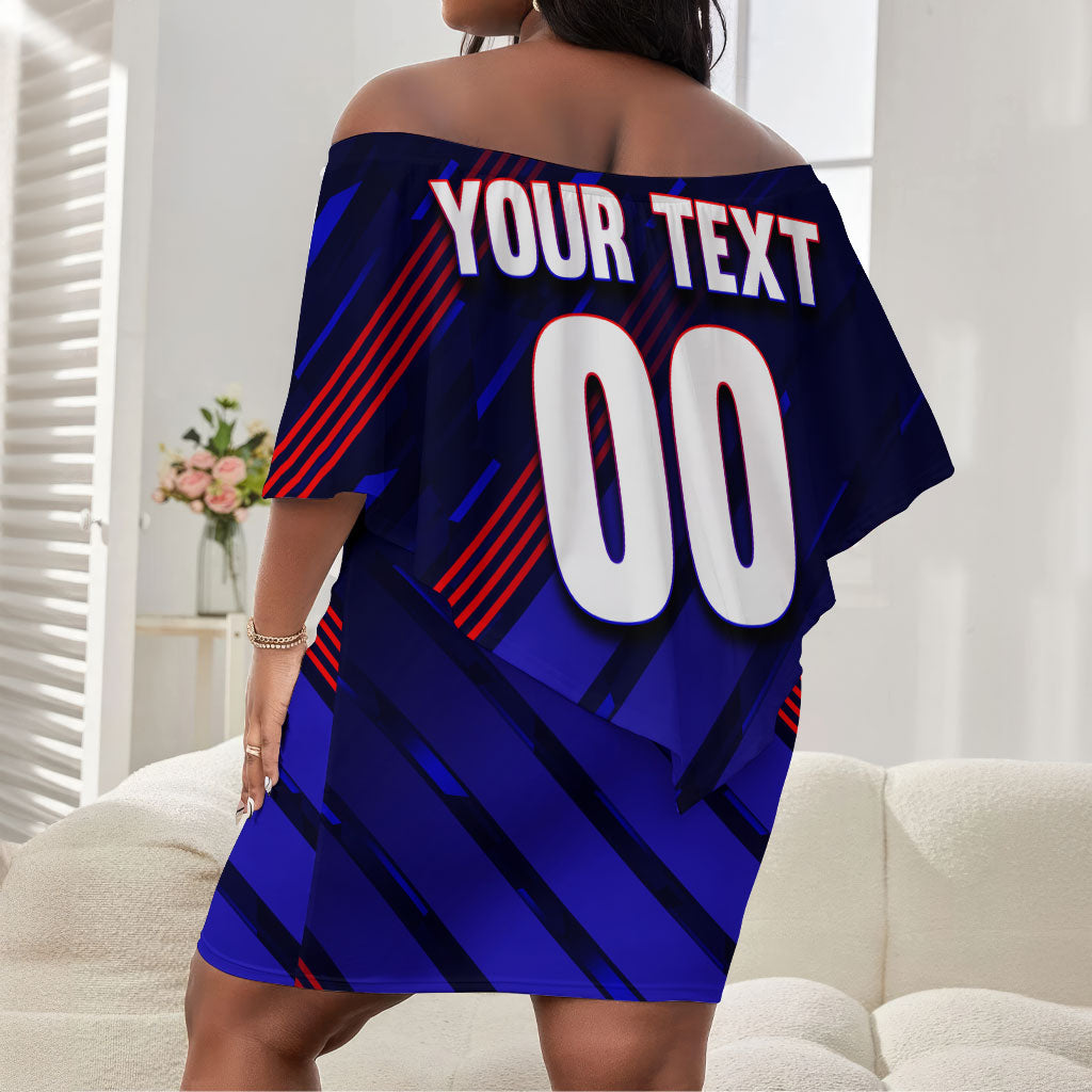 Personalized Cape Verde Soccer Off Shoulder Short Dress Shark Mascot Football Player Striped Pattern