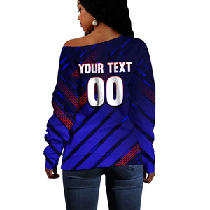 Personalized Cape Verde Soccer Off Shoulder Sweater Shark Mascot Football Player Striped Pattern