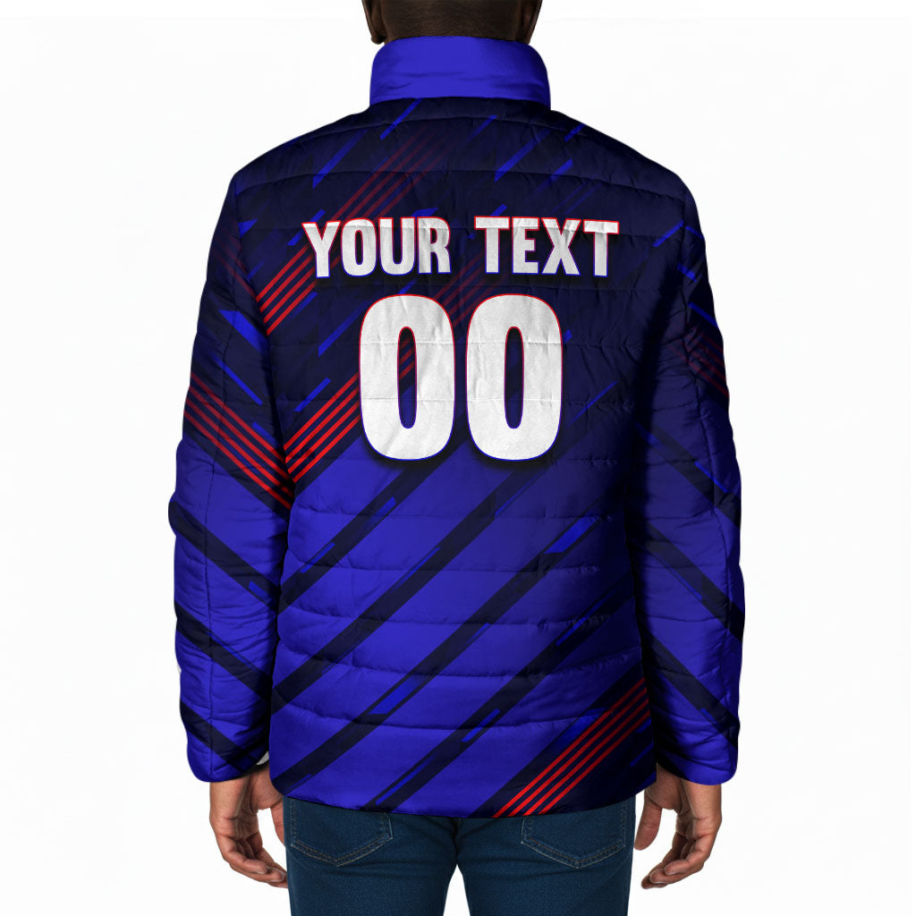 Personalized Cape Verde Soccer Padded Jacket Shark Mascot Football Player Striped Pattern