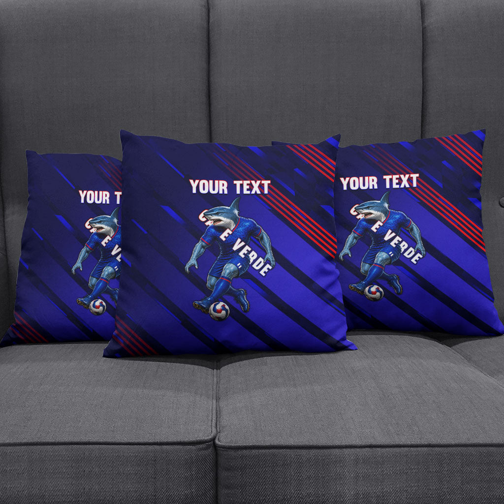 Personalized Cape Verde Soccer Pillow Cover Shark Mascot Football Player Striped Pattern