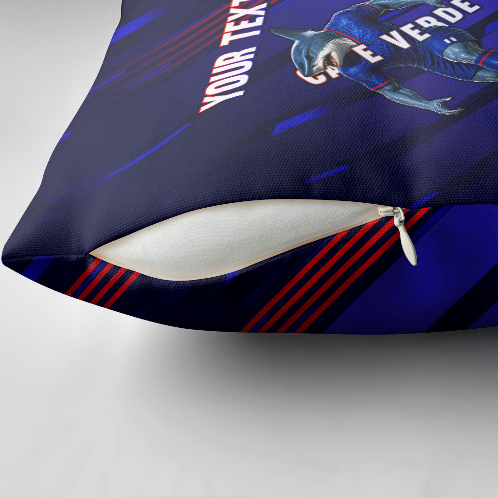 Personalized Cape Verde Soccer Pillow Cover Shark Mascot Football Player Striped Pattern