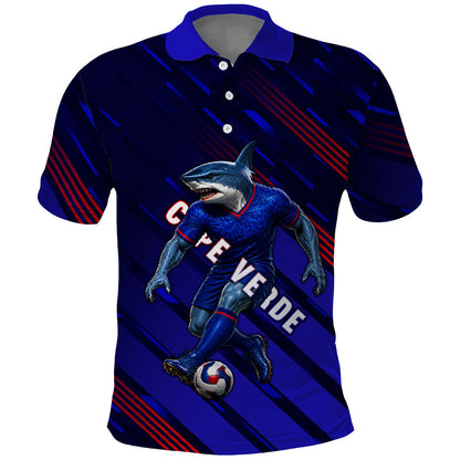Personalized Cape Verde Soccer Polo Shirt Shark Mascot Football Player Striped Pattern