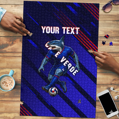 Personalized Cape Verde Soccer Puzzle Shark Mascot Football Player Striped Pattern