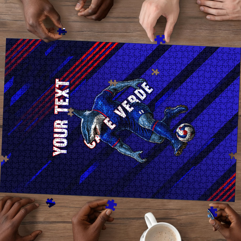 Personalized Cape Verde Soccer Puzzle Shark Mascot Football Player Striped Pattern