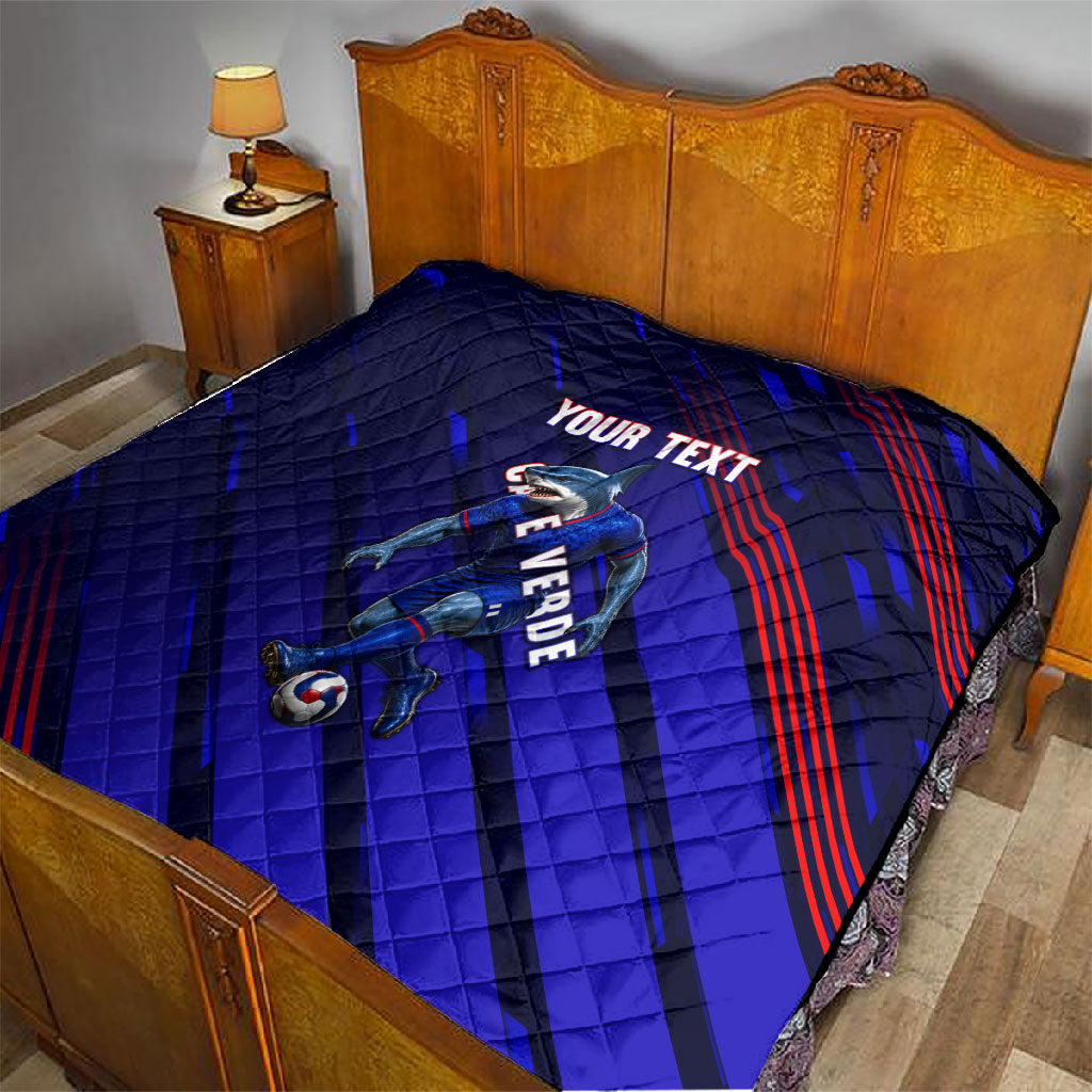 Personalized Cape Verde Soccer Quilt Shark Mascot Football Player Striped Pattern