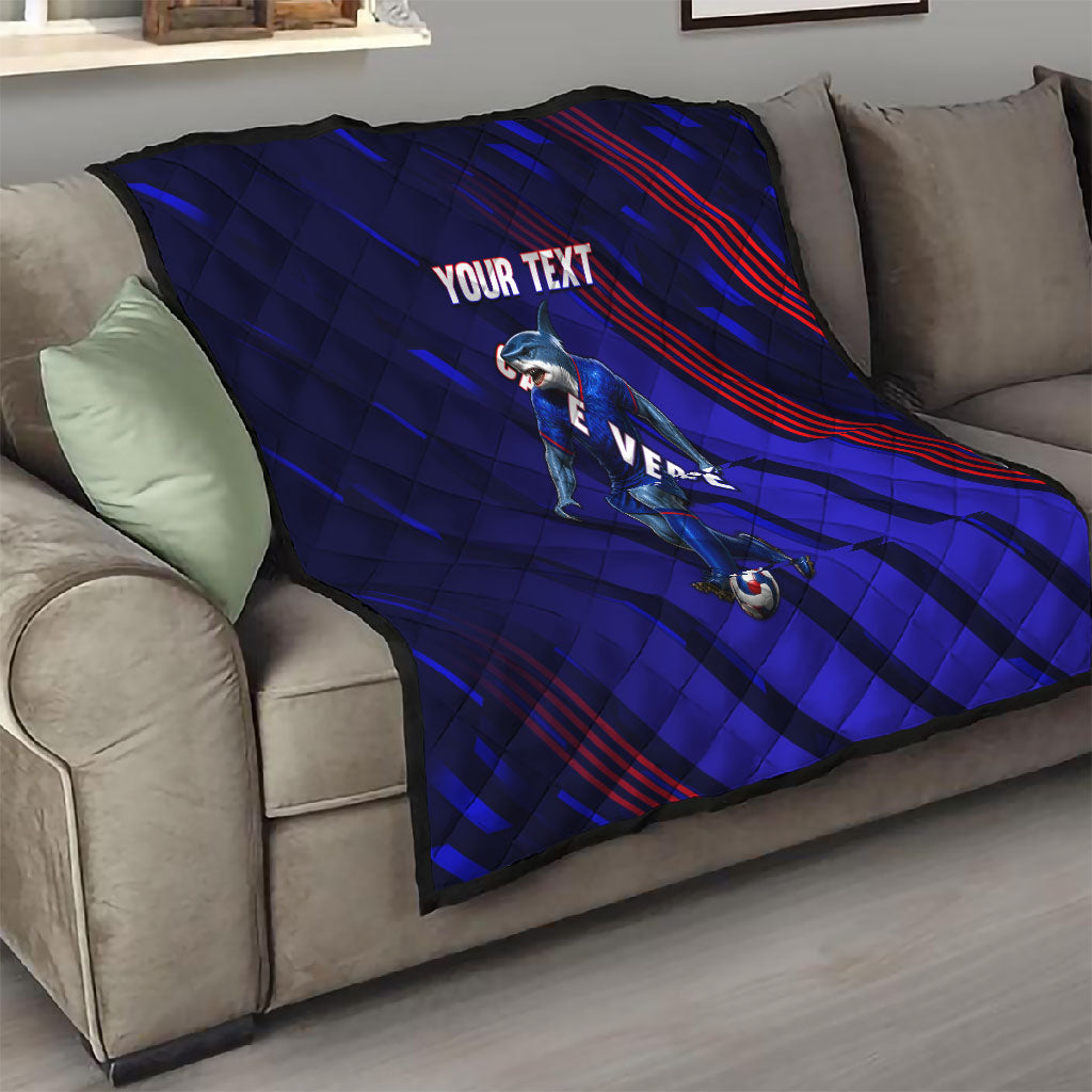 Personalized Cape Verde Soccer Quilt Shark Mascot Football Player Striped Pattern