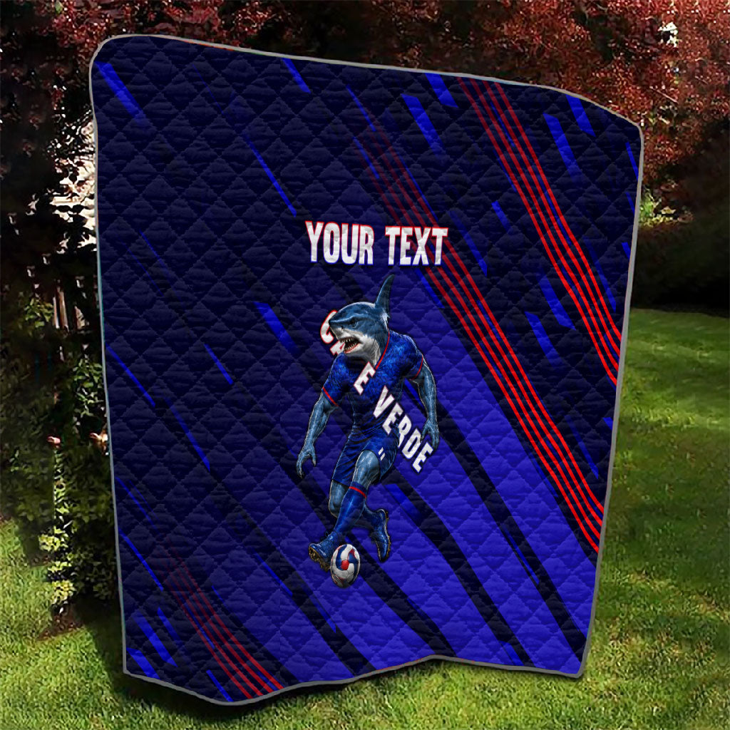 Personalized Cape Verde Soccer Quilt Shark Mascot Football Player Striped Pattern