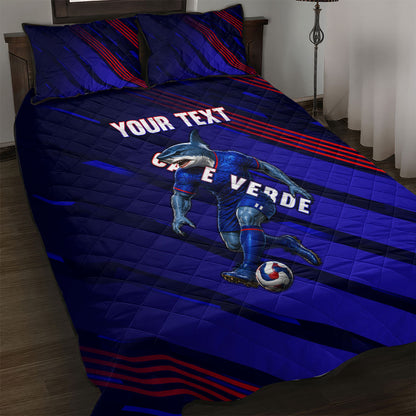 Personalized Cape Verde Soccer Quilt Bed Set Shark Mascot Football Player Striped Pattern