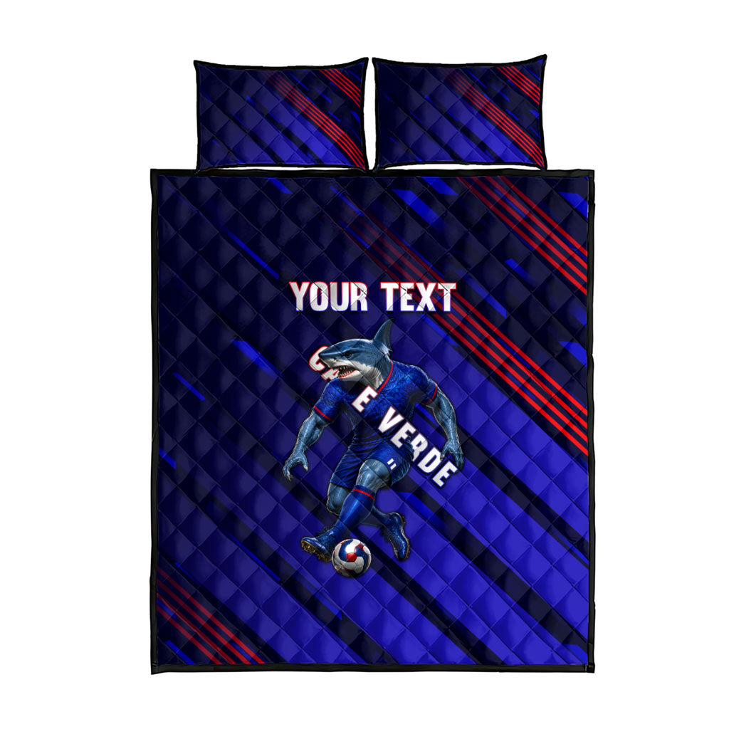 Personalized Cape Verde Soccer Quilt Bed Set Shark Mascot Football Player Striped Pattern